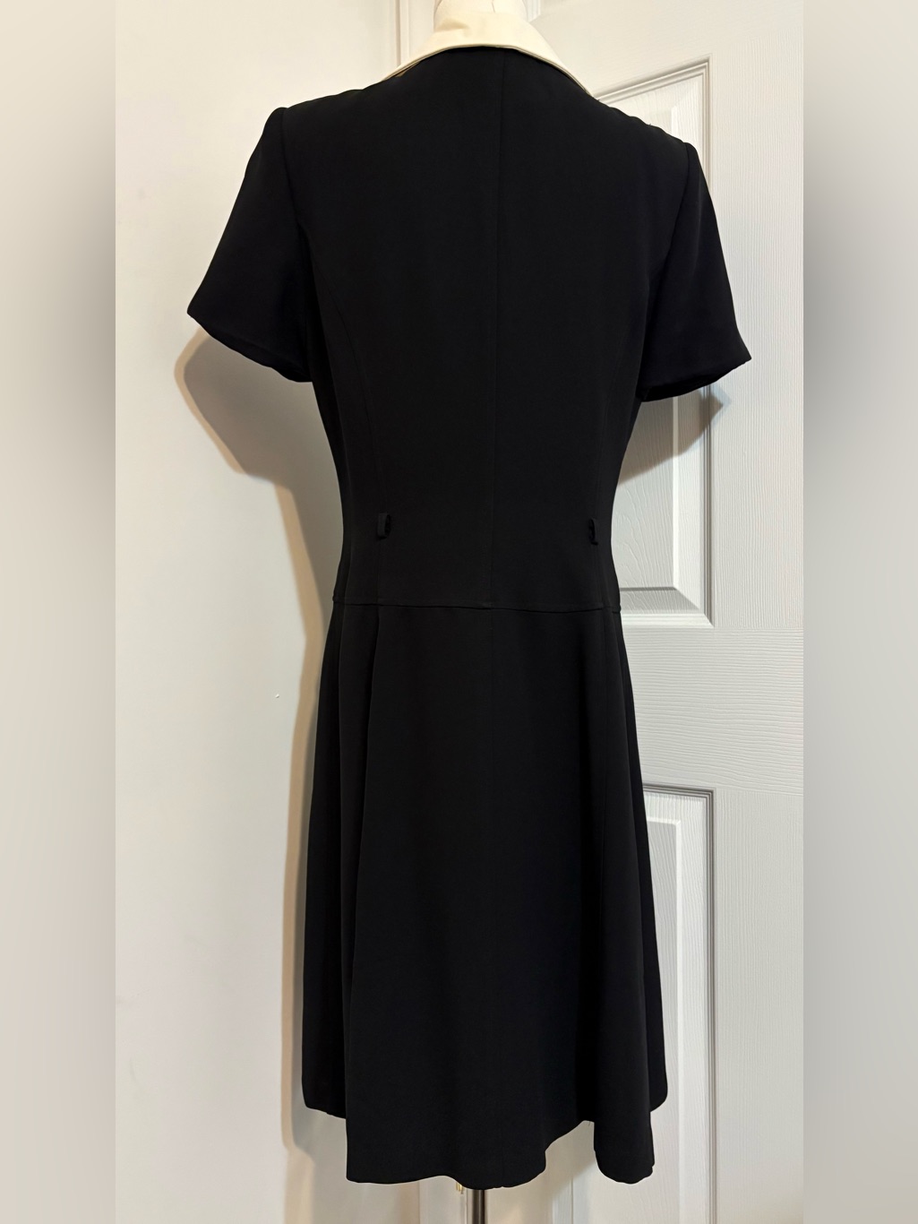 Teri Jon, Classic Black Dress With Cream Peter Pan Collar And Rhinestone Buttons — image 2 of 3